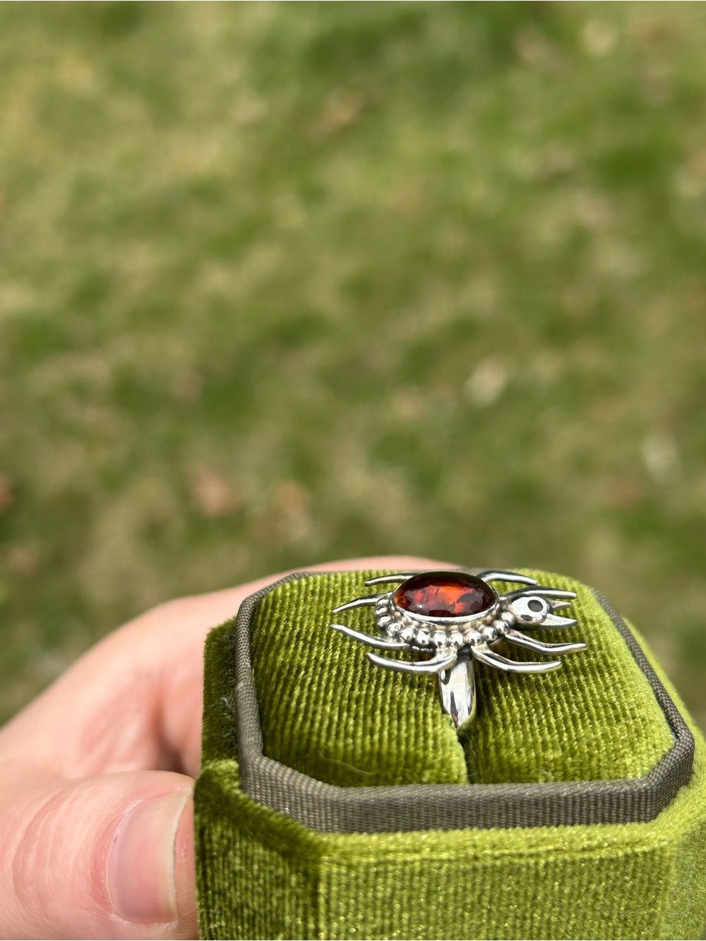 Spider ring sterling silver with amber - size 9 - Picture 3 of 7
